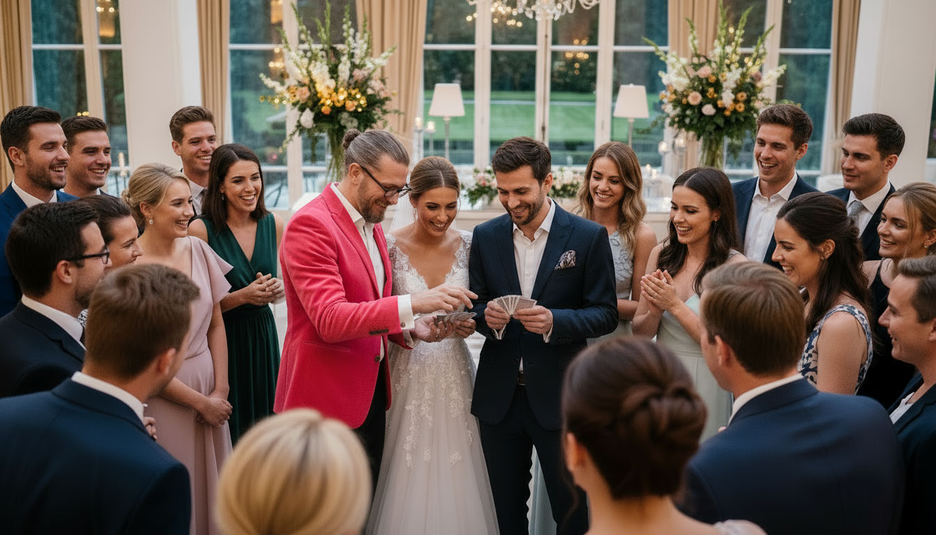 Simabu Zauberer bei Hochzeit in Hannover, Close‑Up beim Empfang