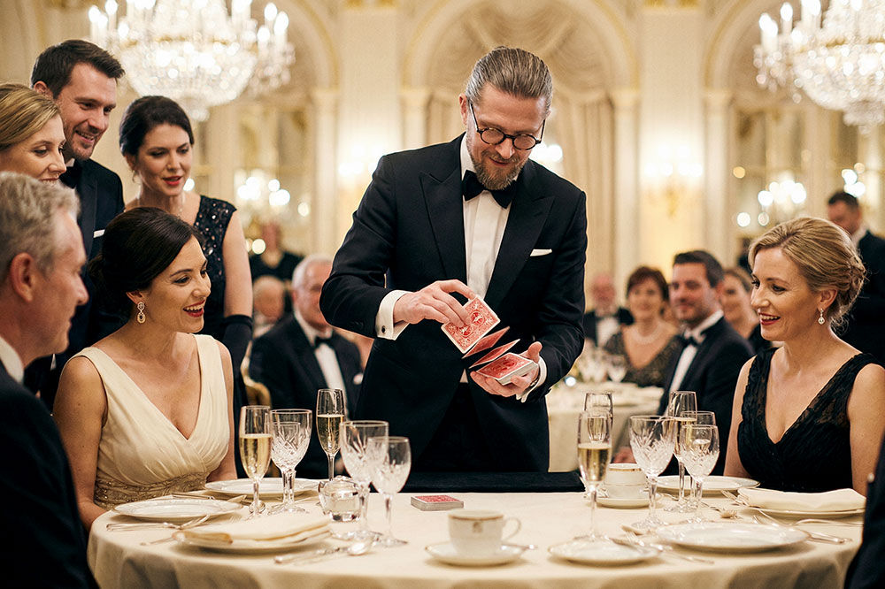 Tischzauberei bei Hochzeit in Hannover mit Zauberer Simabu Tischzauberei als magische Unterhaltung bei einer Hochzeitsfeier in Hannover mit Zauberer Simabu