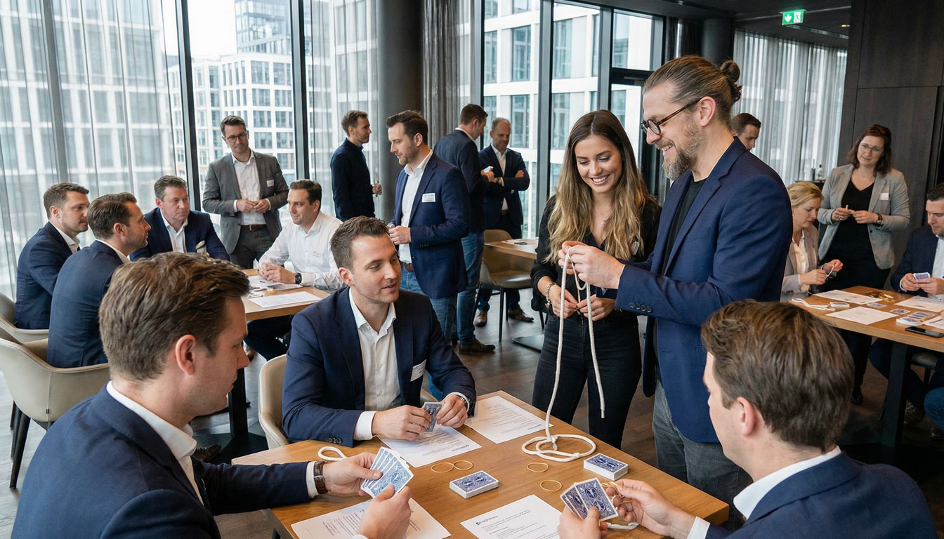 Zauberworkshop Hannover – Gruppe übt Zaubertricks mit Simabu
