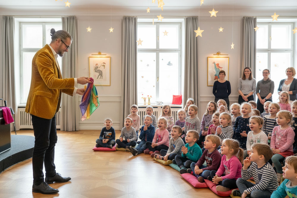 Kinderzauberer Hannover – Zaubershow für Kindergeburtstag & Kinderfest Kinderzauberer Hannover – staunende Kinder bei der Zaubershow