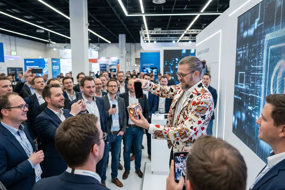 Messe-Situation mit Gesprächsanbahnung – neutraler Eindruck