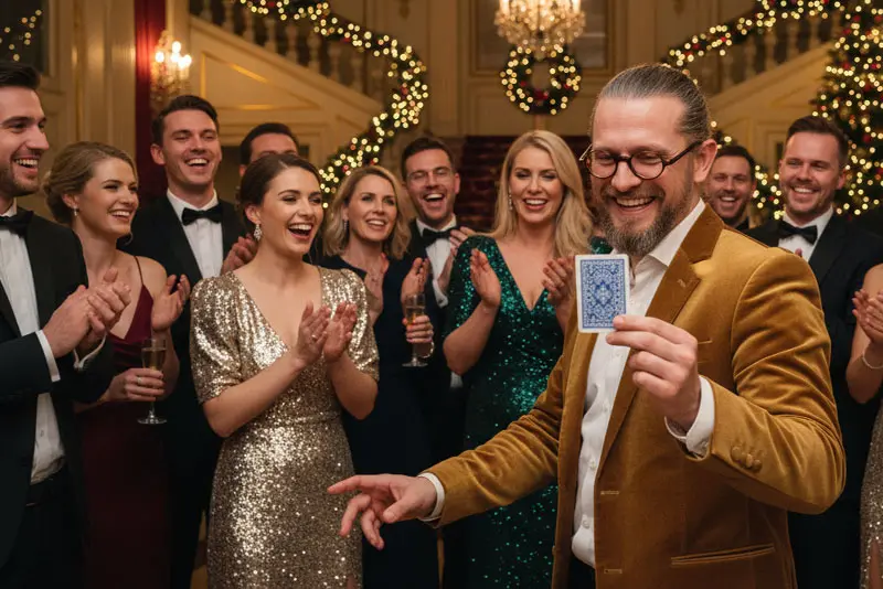 Zauberer Simabu mit Showprogramm auf einer Firmen-Weihnachtsfeier in Hannover