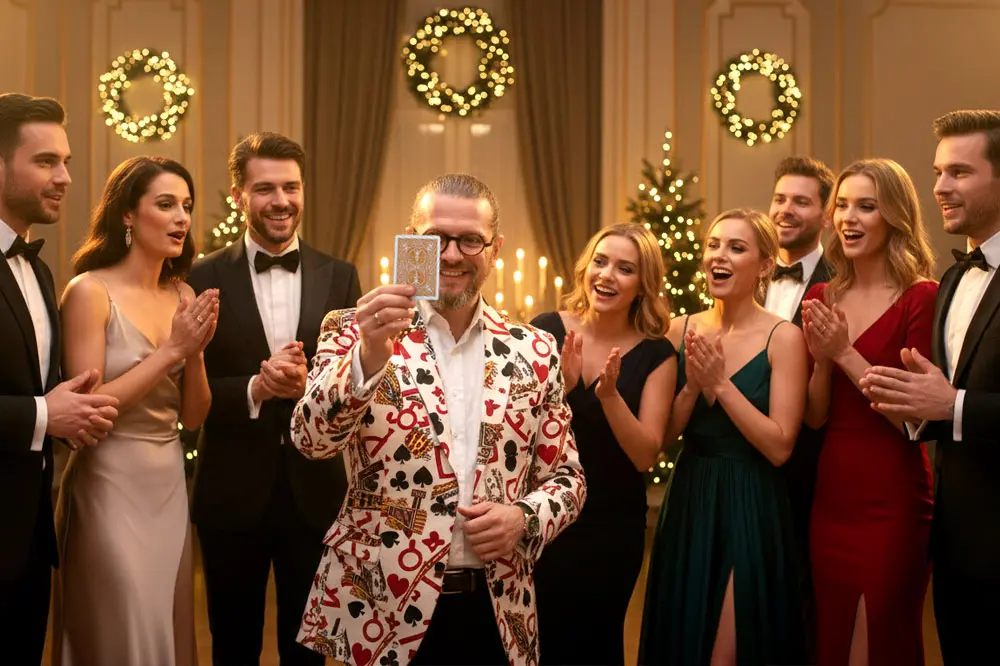 Zauberer Simabu bei einer Weihnachtsfeier in Hildesheim – elegantes Publikum ist begeistert